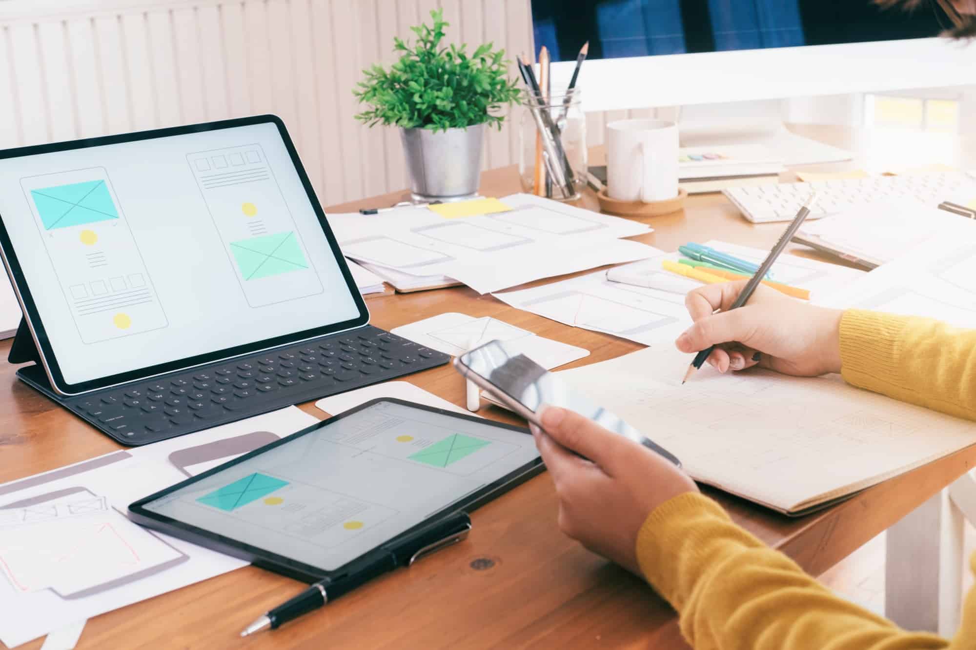 Computer software developer designing user interface.